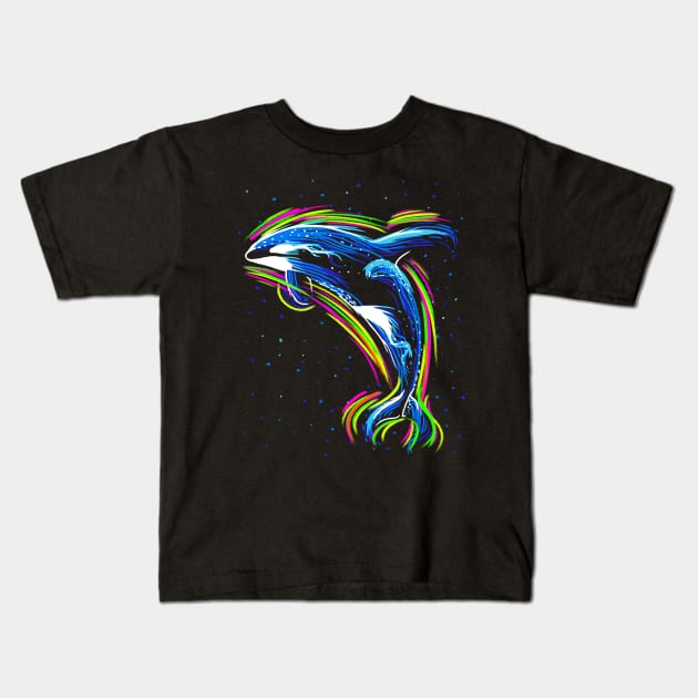 Killer Whale neon lines Kids T-Shirt by albertocubatas